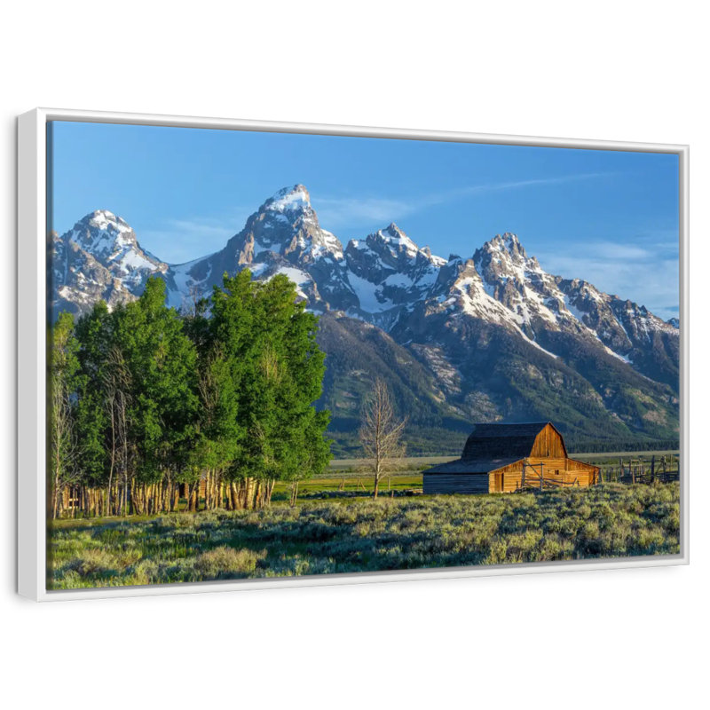 Grange des montagnes Grand Teton, Cadre flottant blanc, 13 po x 9 po