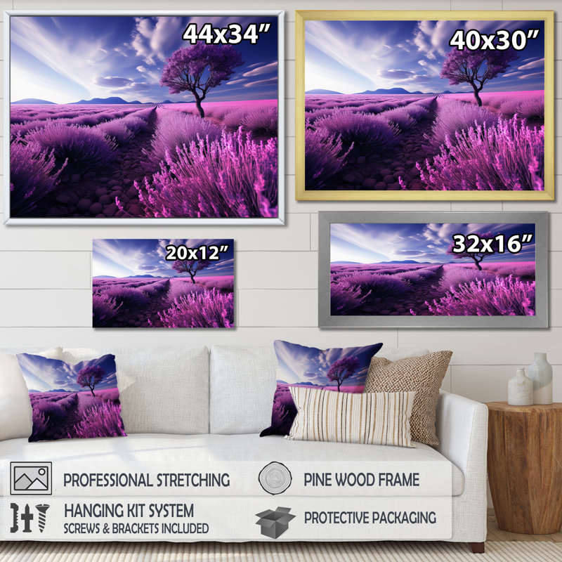 France Lavender Fields Symphony - impression, Cadre flottant doré, H 16 po x l 32 po x P 1 po