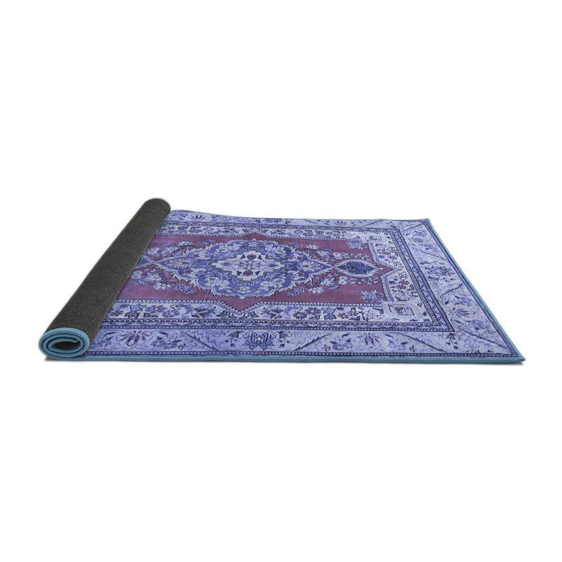 Tapis en laine / polyester tissé à la machine Floral en bleu / noir, Carré 4 pi