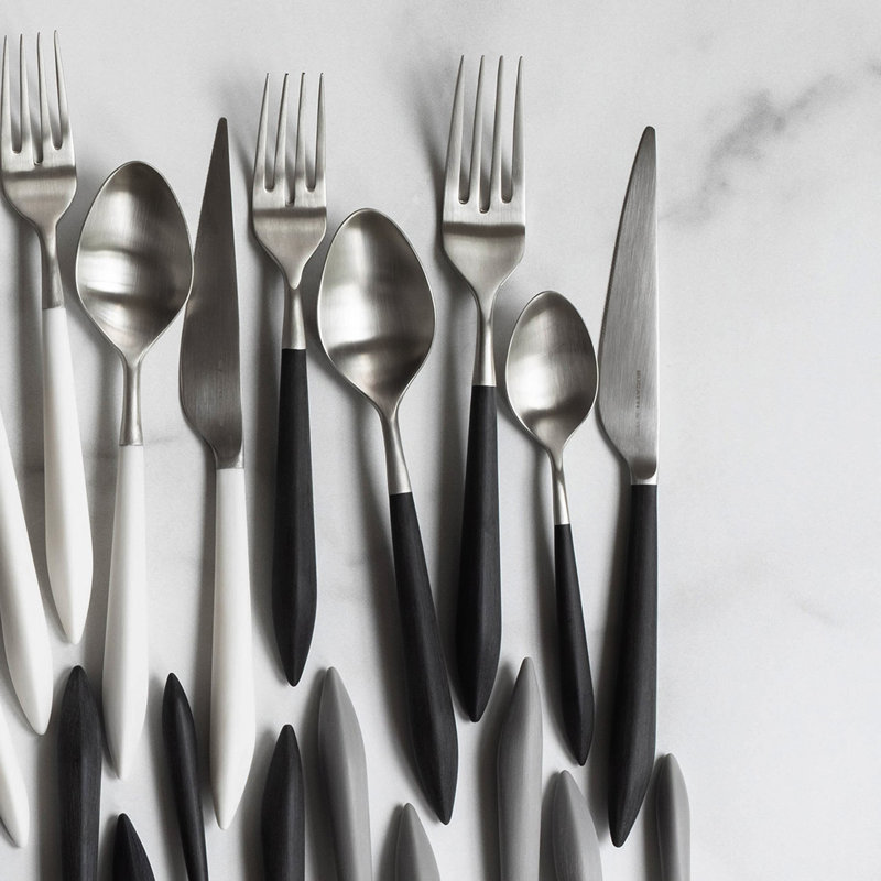 VIETRI Ares Stainless Steel Flatware Set, Silver/Black