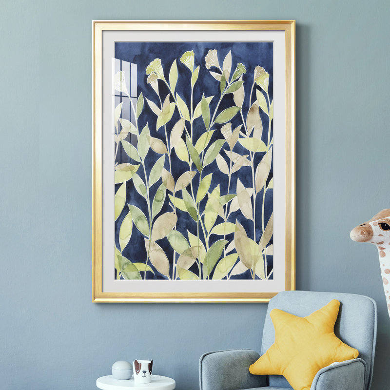 Indigo Blooming Night I - reproduction de cadre photo, H 36,5 po x l 26,5 po x P 1 po, Or
