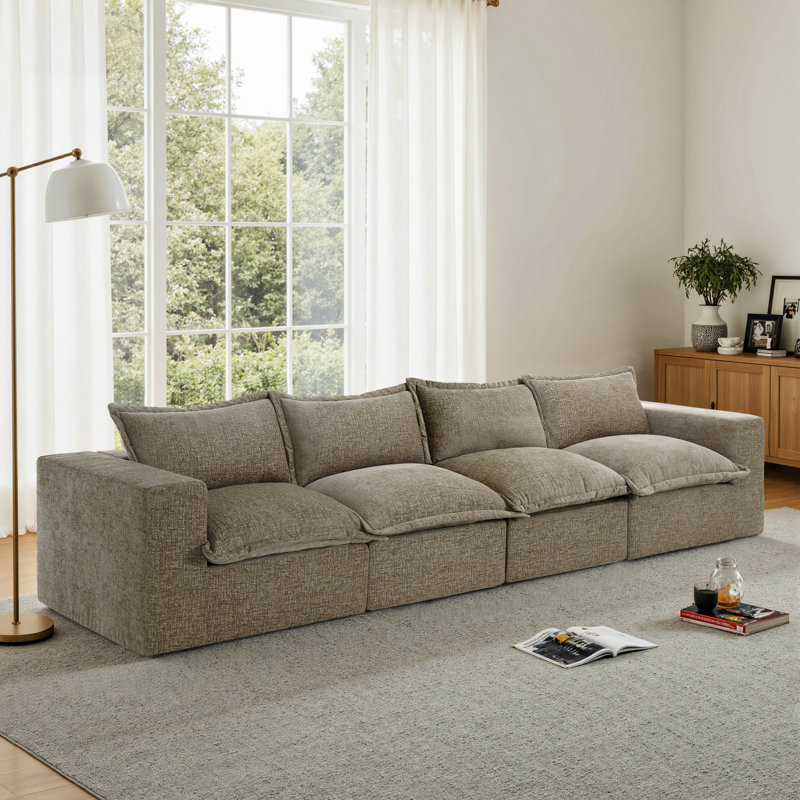 Canapé modulaire rembourré sans dossier en chenille avec dossier rembourré - entièrement comprimé, aucun assemblage requis, 4