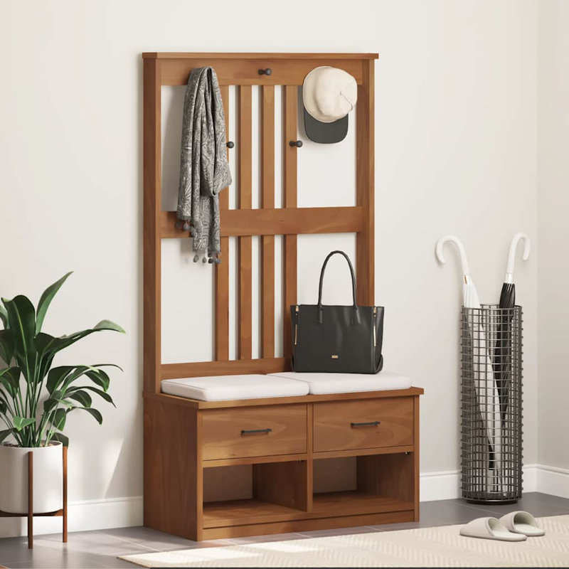 Hall Tree SANDNES 87X40x159.5Cm Solid Wood Pine, Acacia