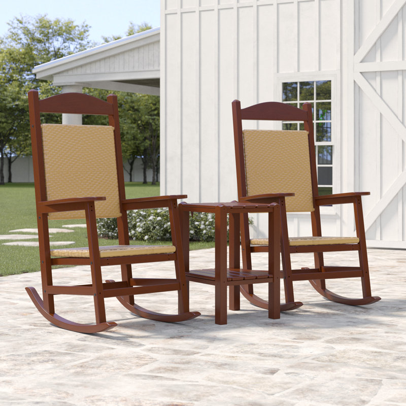 POLYWOOD Presidential Woven Rocker 3-Piece Set in Mahogany / Tigerwood