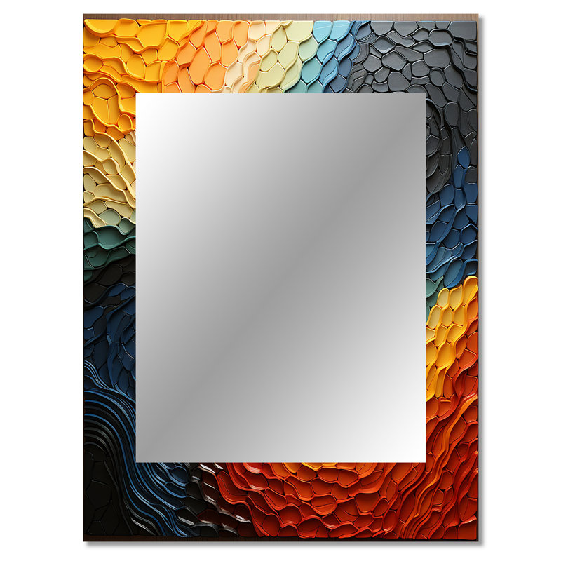 «Teal Orange Op Art», illusion rythmique «I», grand miroir mural bleu sarcelle, 40" x 30"