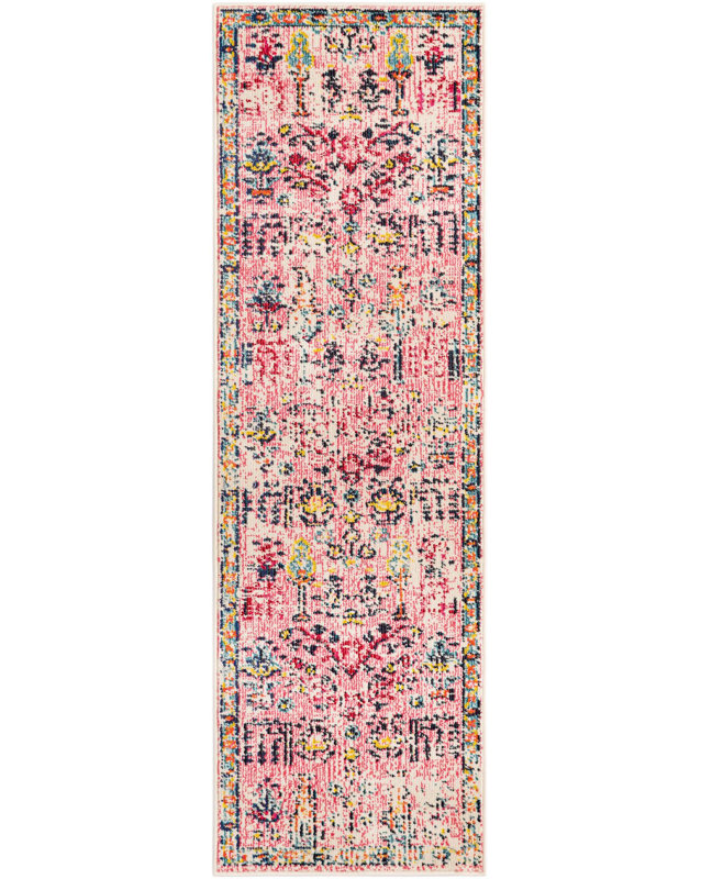 Tapis abstrait Ector, Tapis de couloir 2 pi x 6 pi 9 po, Pink