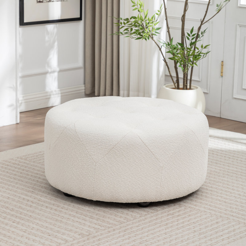 Castanedo Upholstered Round Ottoman, Boucle - Beige