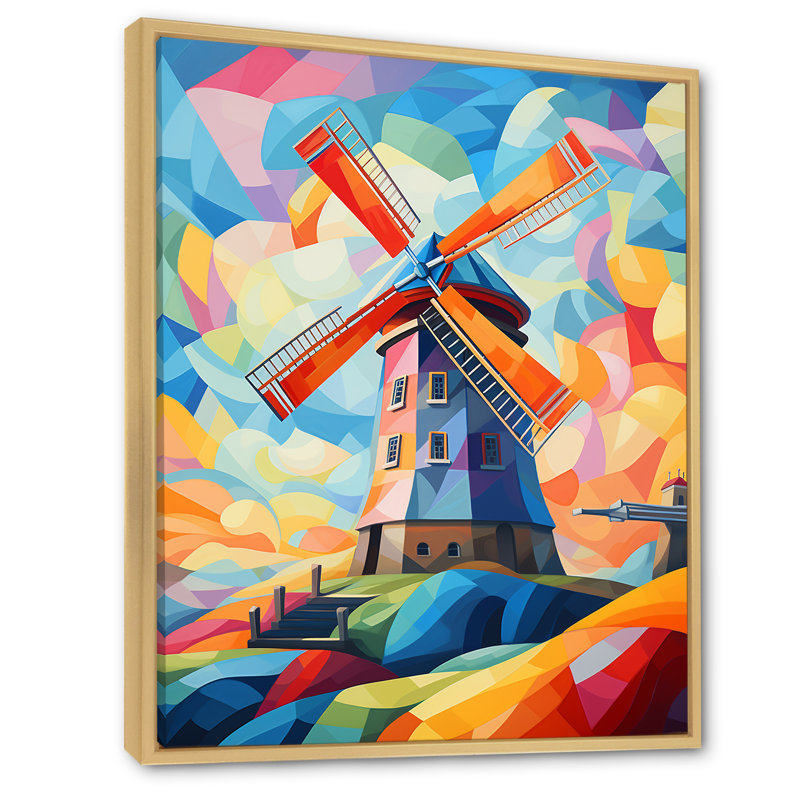 «Neo-Fauvist Wind Mill», impression sur toile, Cadre flottant brun, H 40 po x l 30 po x P 1,5 po