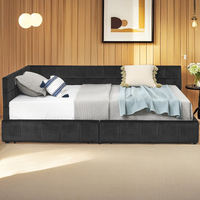 Full Size Storage Upholstered Tufted Bed Frame, Sofa Bed Frame With Comfortable Backrest And Armrests, Full Size Bed For Bedroom, Living Room,Velvet