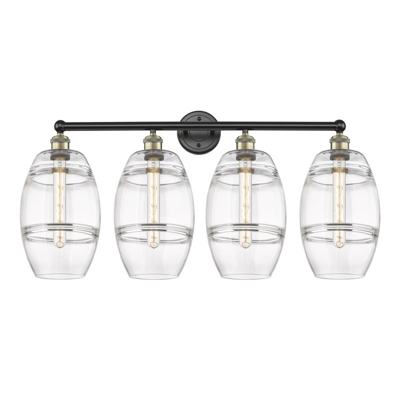 Éclairage pour meuble-lavabo à 4 lumières à intensité variable Dundrod, Transparent, Noir/laiton antique