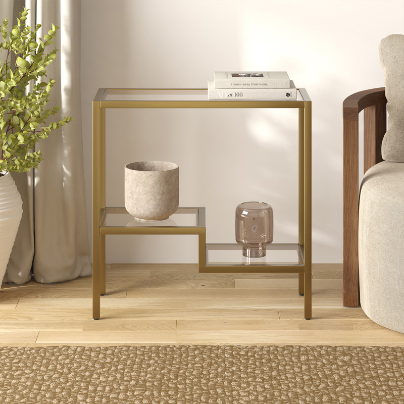 Lovett Glass Top End Table, Brass