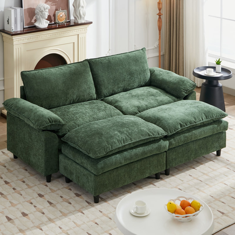 Canapé rembourré 80,31 po en chenille confortable avec repose-pieds Cloud, Vert
