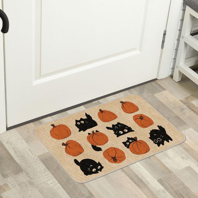 Halloween Doormat Black Cat Pumpkin Door Mat With Anti-Slip Rubber Back Rectangle Floor Mat For Indoor Outdoor Home Kitchen Entrance Porch, 17 X 29 Inch