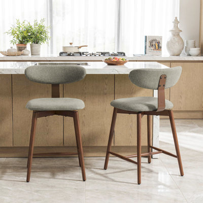 Tabouret de bar pivotant rembourré en mélange de coton avec dossier incurvé