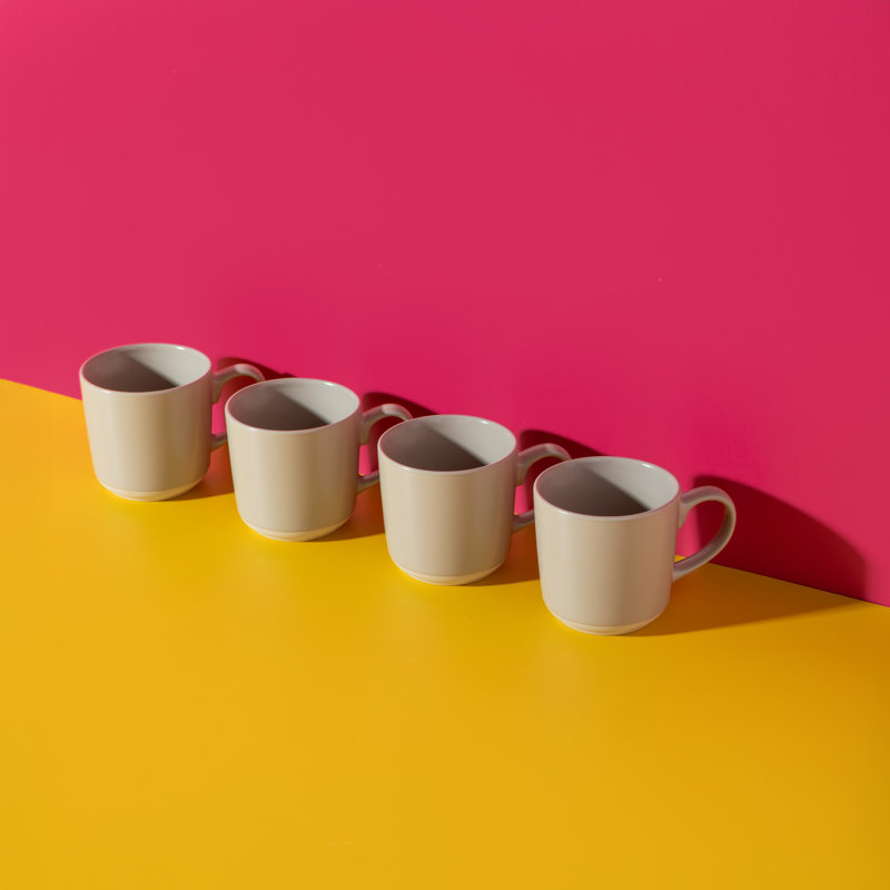 La Cafetière Ceramic Mugs, Set of 4 Durable Ceramic Coffee Cups with Unglazed Base, 350ml, Navy