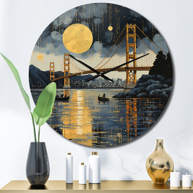 Horloge murale pont jaune Golden Gate II - Architecture, Petit