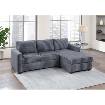 Modern Contemporary Style 2Pc Sectional Sofa Right Arm Chaise Left Arm Sofa Plastic Legs Corduroy Upholstered Dark Gray Finish Primary Living Room