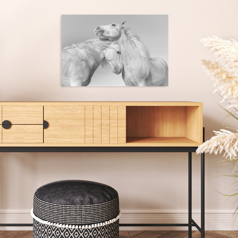 White Horse Embrace Elegant Peaceful Contemporary Horse Wall Art Print 1 Piece Wrapped Canvas Wall Art, 40.64cm H x 60.96cm W