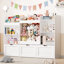  Rangement pour jouets 41,3 po avec bibliothèques pour enfants, rangement pour animaux en peluche, 3 tiroirs mobiles, armoire de rangement à 4 cubes et bibliothèque à 3 niveaux pour les salles de jeux, chambre à coucher, blanc