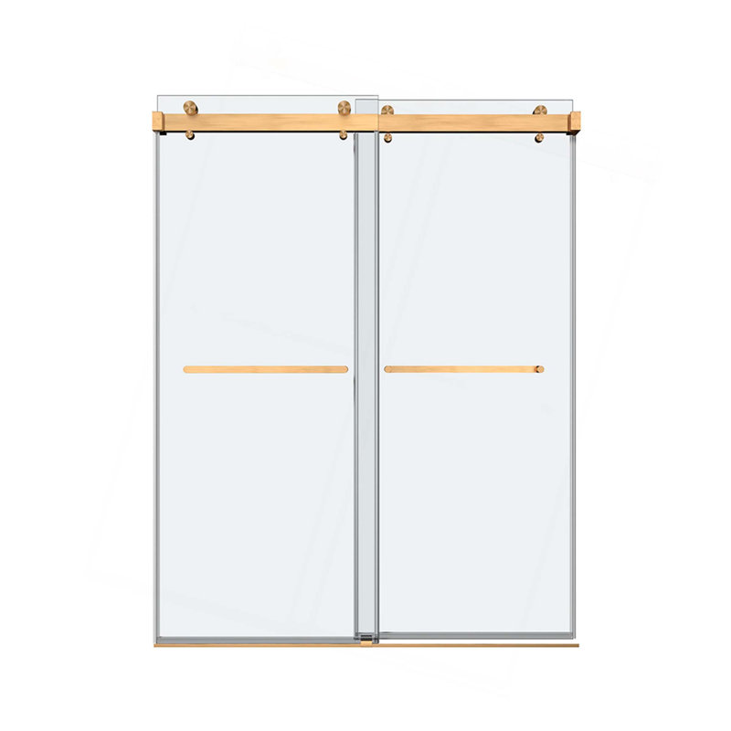 Double porte de douche coulissante sans cadre avec verre transparent de 3/8 po, Doré