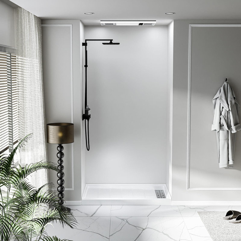 Ensemble de base de douche blanc robuste avec plancher antidérapant et couvercle de drain antirouille