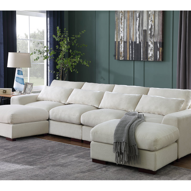 Canapé modulaire en lin avec 2 repose-pieds