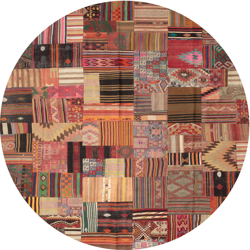 Tapis contemporain brun / orange, Rond 3 pi