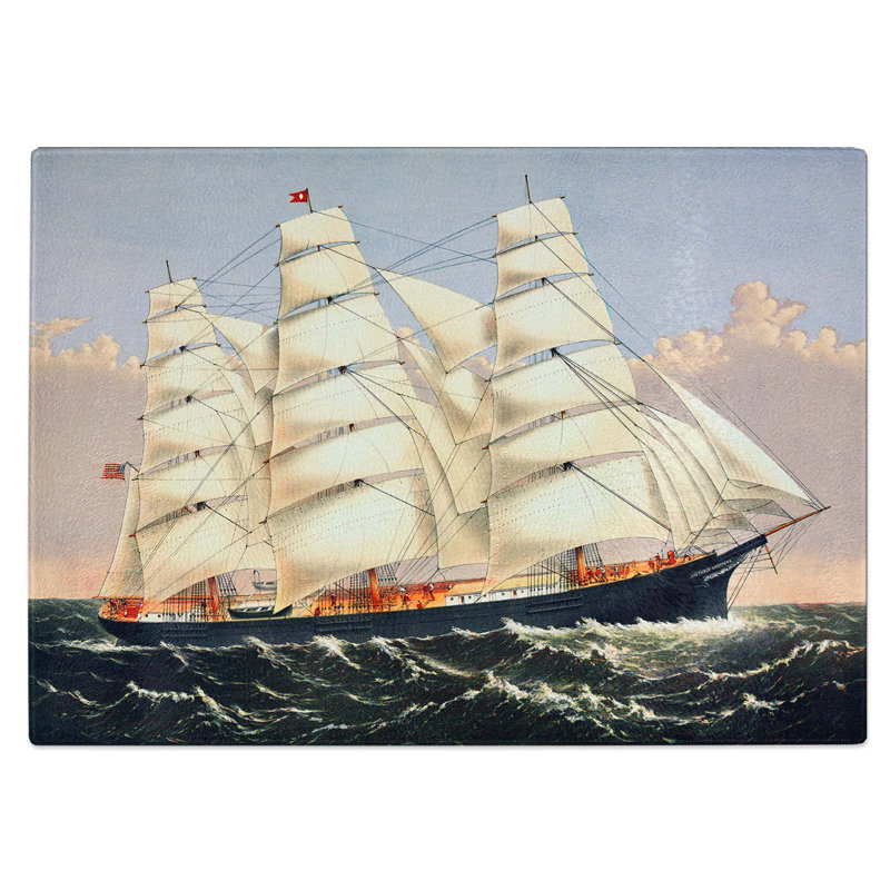 Tempered Glass a Sailing Clipper Ship Chopping Board, 39 cm W x 28.5 cm L