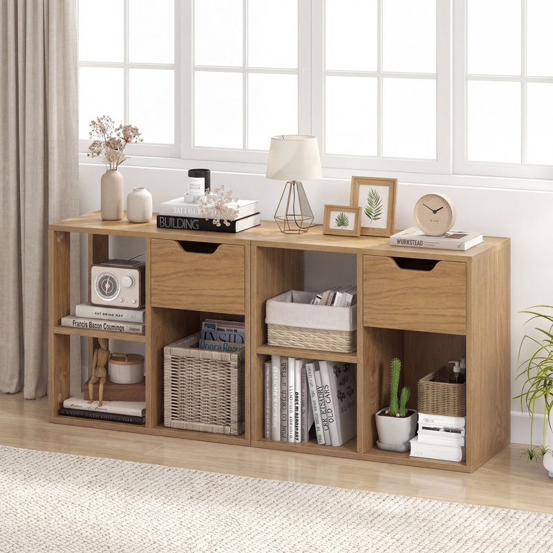 1 bibliothèque à 3 cubes PCS avec tiroir, rangement autoportant et tablette de présentation naturel