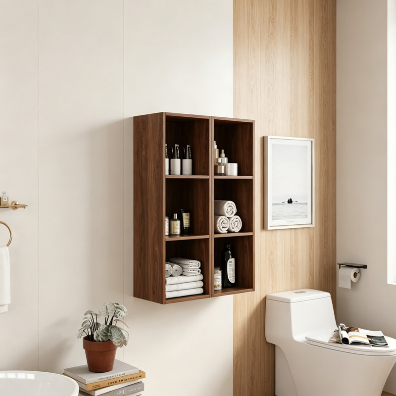 Armoire de rangement murale avec tablettes ouvertes, Brun ébène