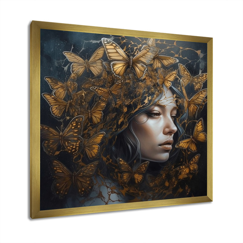 «Femelle Golden Butterflies II», impression sur toile, H 16 po x l 16 po x P 1 po, Cadre flottant doré