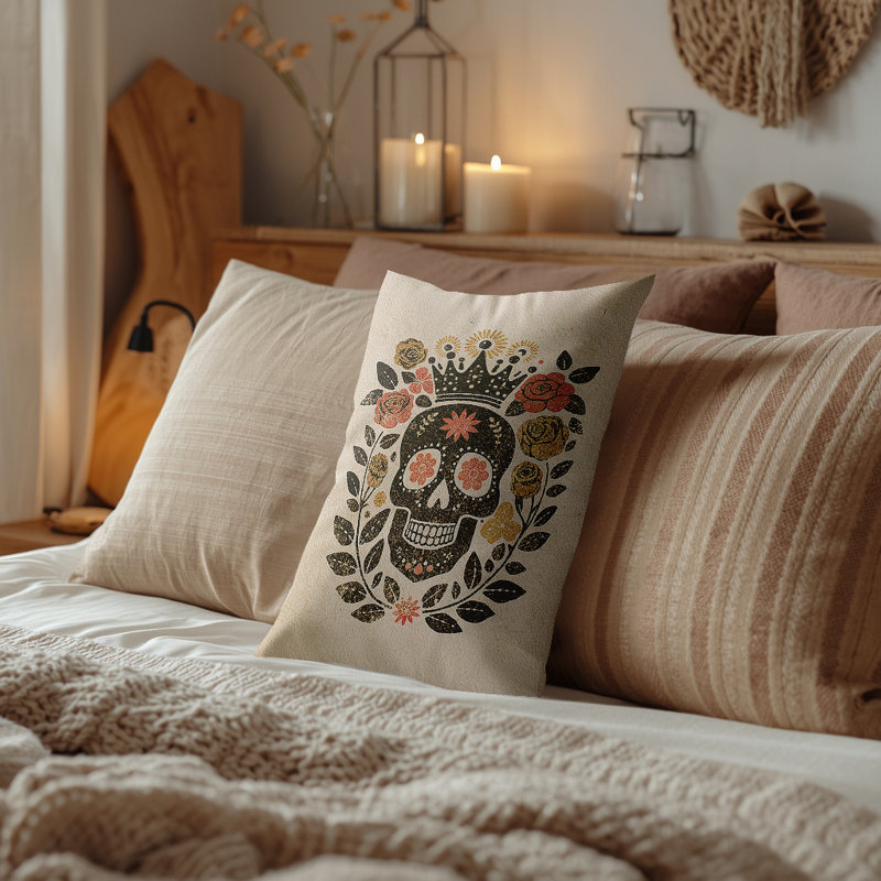 Sugar Skull Faux Linen Lumber Pillow