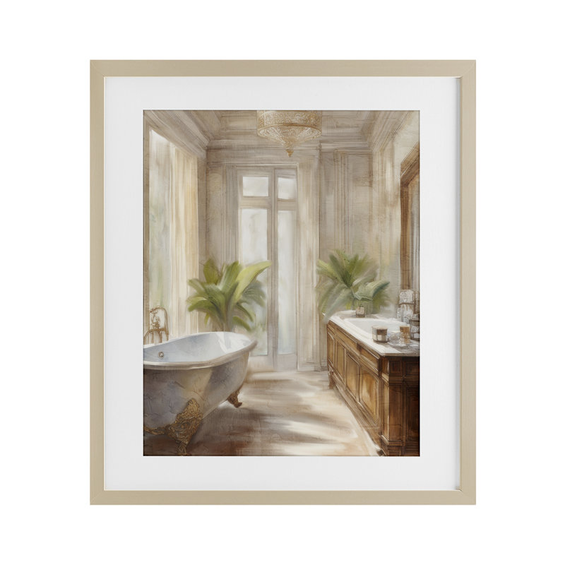 «Serenity Bath Bathroom», reproduction d'art sous verre encadrée par Kim Allen, H 16 po x l 13 po, Cadre de récolte en pin