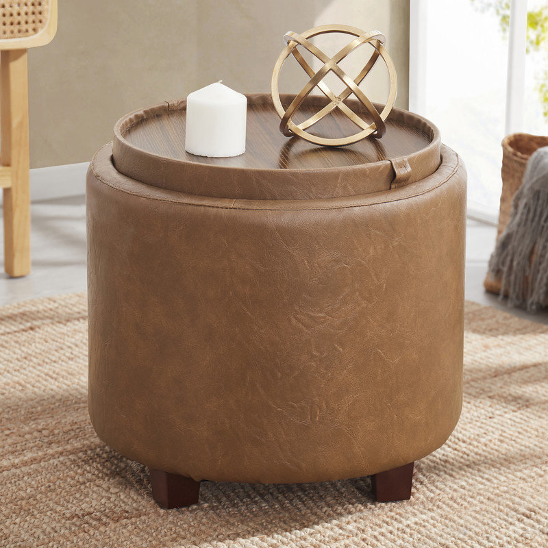 Ludine Upholstered Ottoman, Mocha Faux Leather