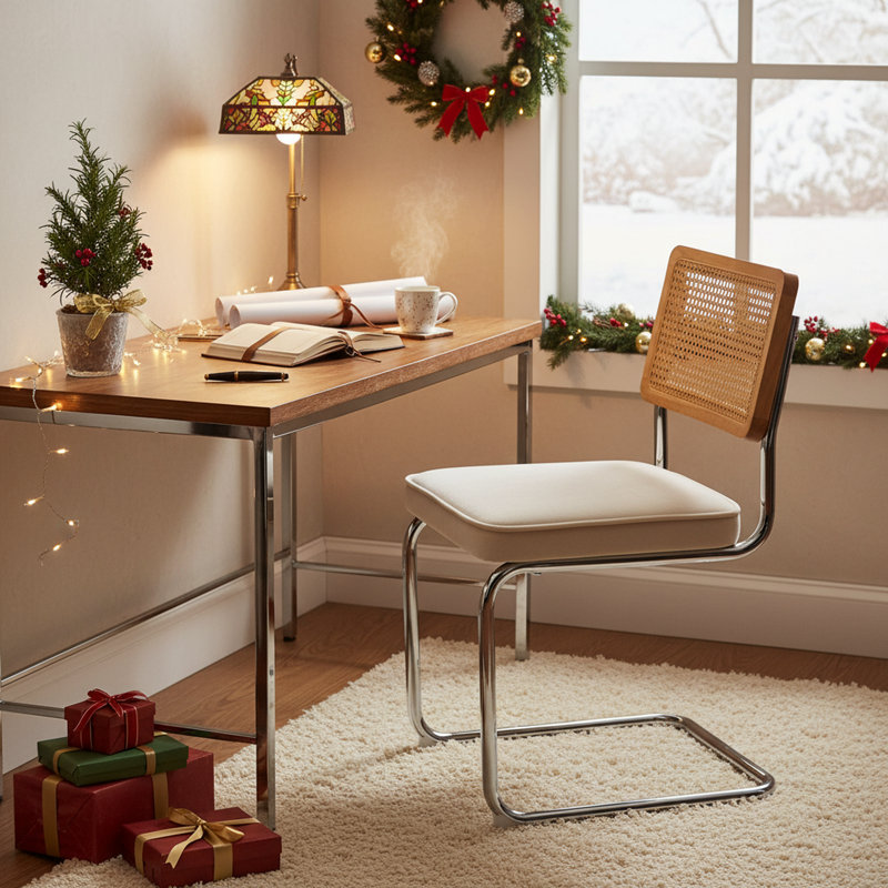 Ensemble de 2 chaises de bureau vert olive à motif rétro en rotin et structure métallique pour la maison et le bureau, Noir