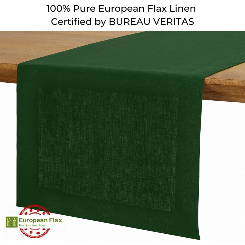 Chemin de table en lin D'Moksha 36 po, chemin de table noir, écologique - ourlé, 14 x 36 po, L 108 po x l 14 po
