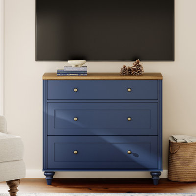 Meuble télé Corretta en bois massif et composite pour salon, meuble télé avec 3 tiroirs pour téléviseurs jusqu'à 43 pouces.