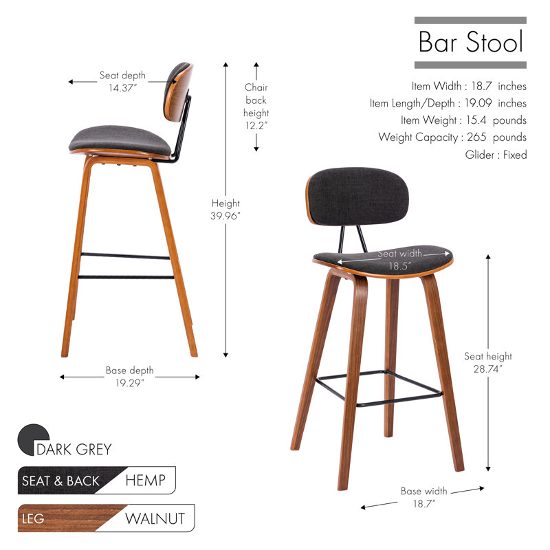 Tabouret de bar 28,74 po Parkville, Gris foncé