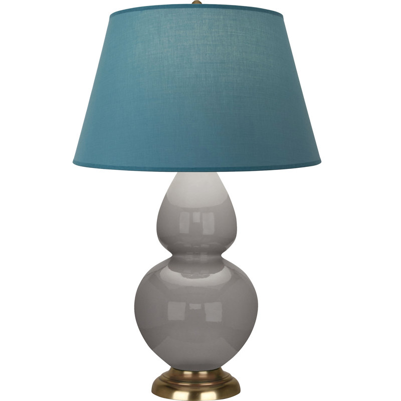 Lampe de table double gourde en céramique, Bleu vif / gris, Taupe fumé glacé / laiton, Laiton