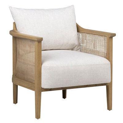 Miera Polyester Blend Upholstered Mindi Wood Accent Chair w/ Rattan Accents