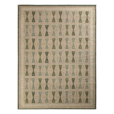 Scandinavian Hand Knotted Wool Geometric Area Rug