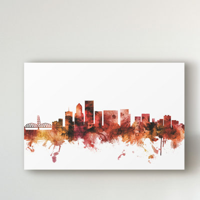 « portland oregon horizon rouge », impression sur toile tendue