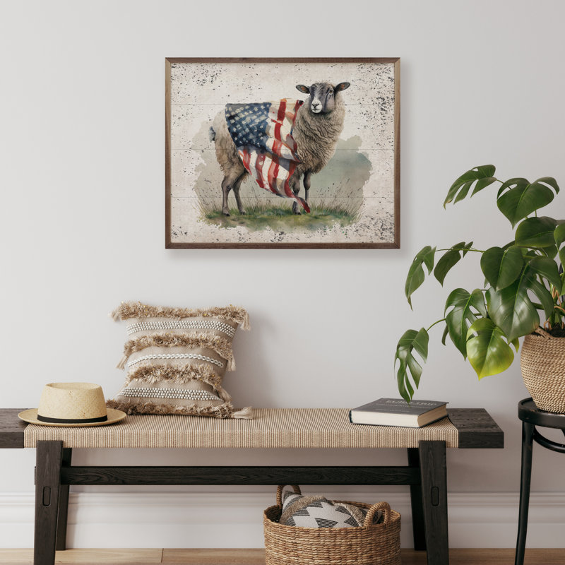 Distressed Patriotic Sheep Flag Right, 40" W x 32" H