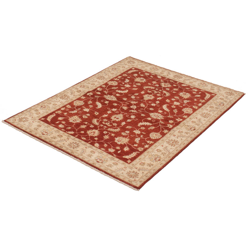 Tapis en laine rouge foncé/ivoire 5 pi x 6 pi à la main one-of-kind-noué la 2010 chobi Hirano