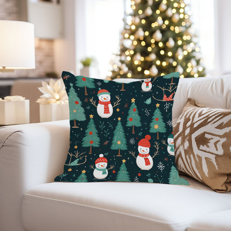 Holiday Christmas Trees Snowman Pattern III Modern, 16"H x 16"W