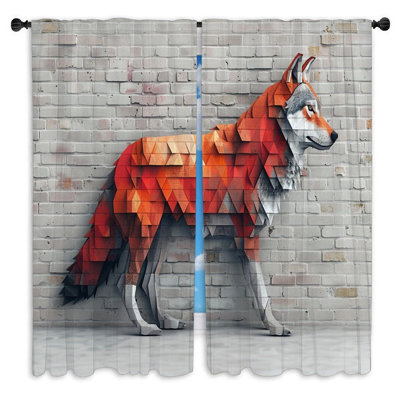 Fox Window Curtains  Animal Geometric Art Drapes - 2 Panels