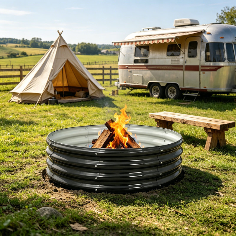 36in Round Galvanized Fire Pit Ring Black