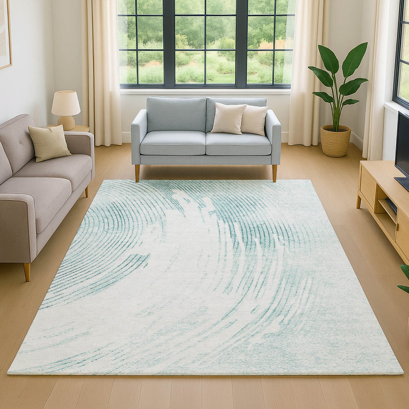 Tapis tourbillon lavable à la machine de qualité supérieure AMF2133, Sarcelle, 9 pi x 12 pi
