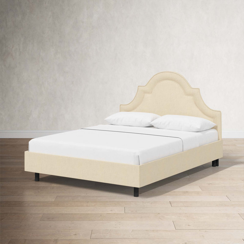 Knipe Upholstered Unfinished Scalloped Bed, Queen, Classic Linen Linen