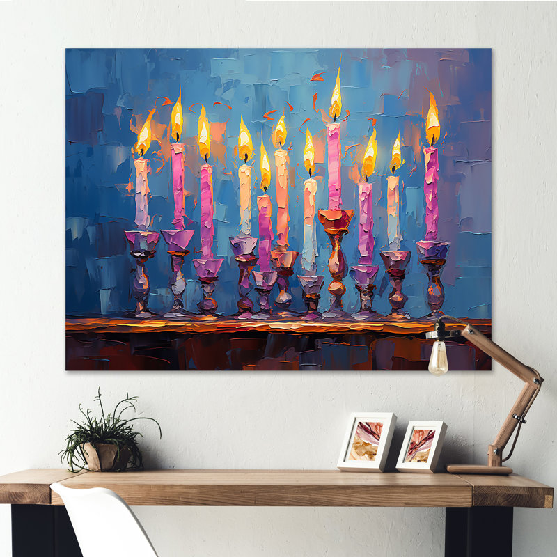 Judaïsme Hanoukka Hue - Judaïsme, reproduction d'art sur toile, H 34 po x l 44 po x P 1,5 po, Toile tendue